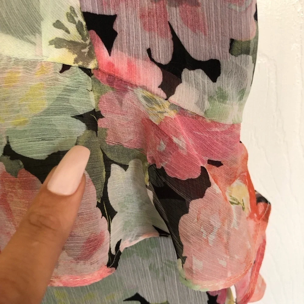 Black Floral Zara Chiffon Midi Dress Size M - Picture 5 of 9